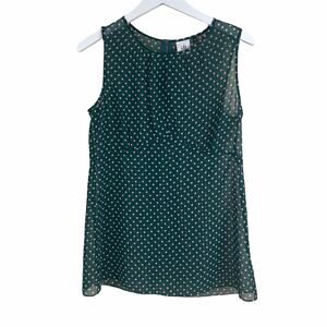 Cabi Flirt Top #3784 Size S Green Purple Polka Dot Sheer Sleeveless Missing Cami